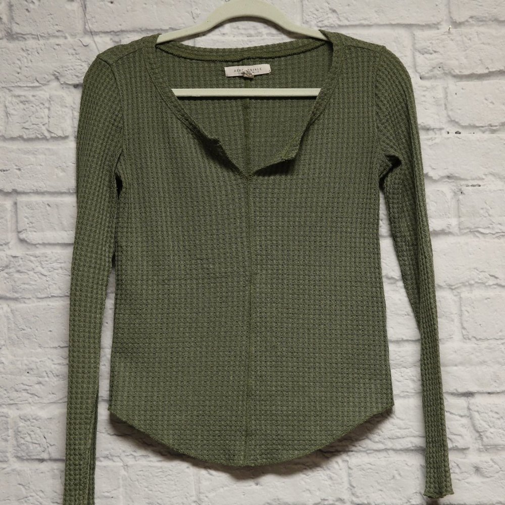 Green Waffle Henley